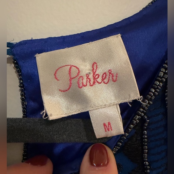 *STUNNING* Parker Royal Blue and Black Beaded Art Deco Cocktail Dress - Picture 6 of 8